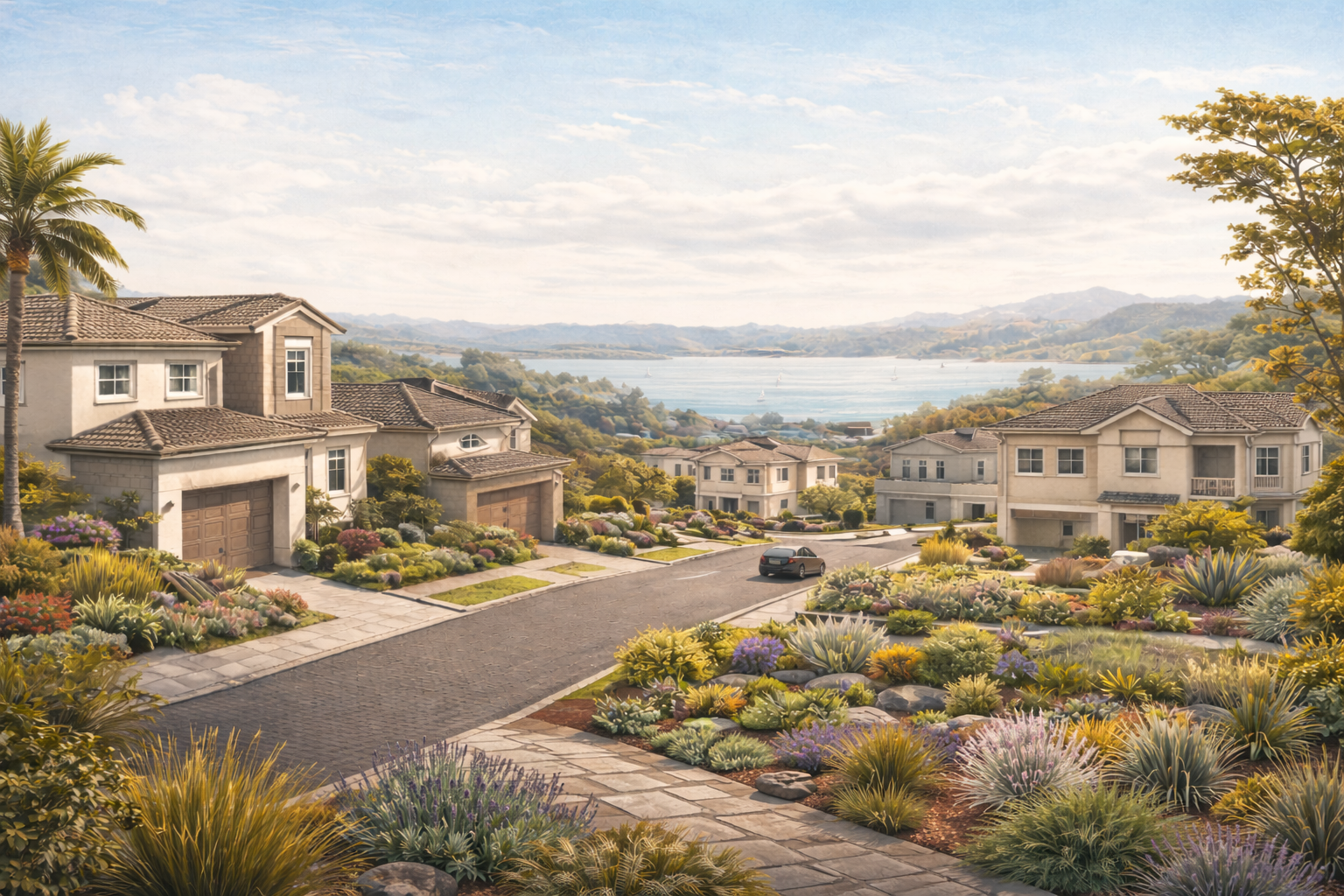 Beautifully landscaped suburban neighborhood